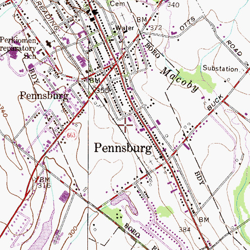 Topographic Map of Borough of Pennsburg, PA