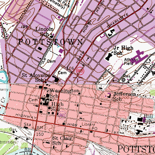 Topographic Map of Borough of Pottstown, PA