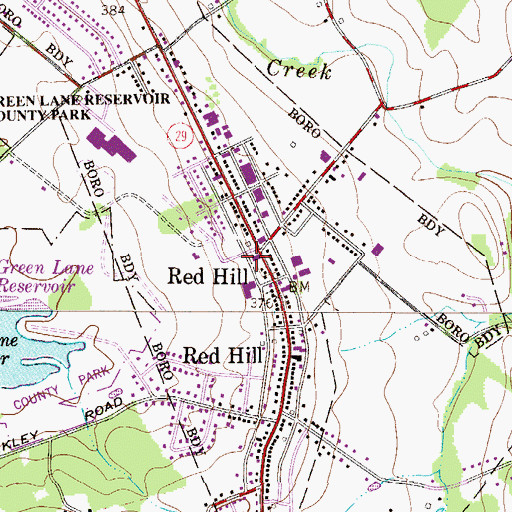 Topographic Map of Borough of Red Hill, PA