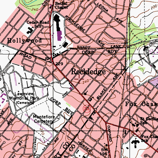 Topographic Map of Borough of Rockledge, PA