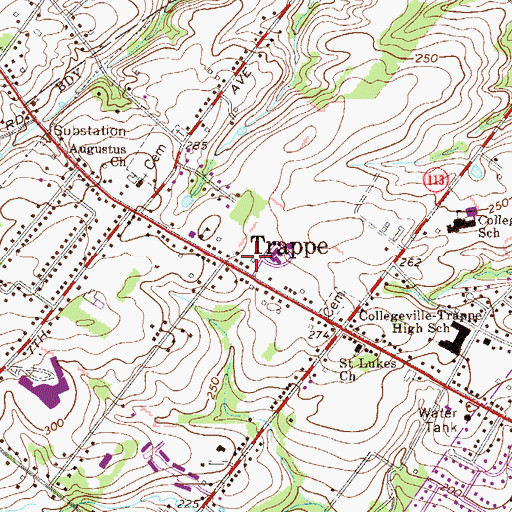 Topographic Map of Borough of Trappe, PA