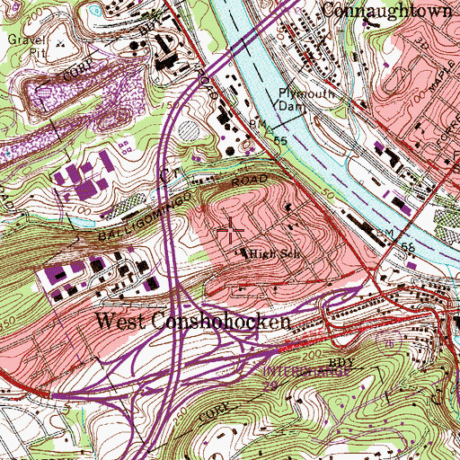 Topographic Map of Borough of West Conshohocken, PA