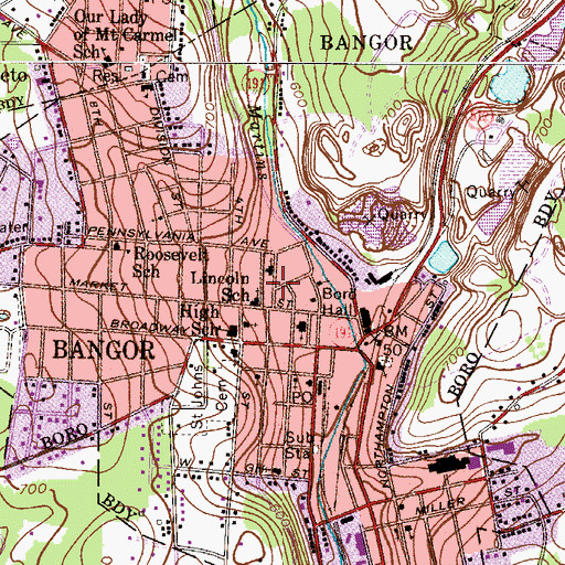 Topographic Map of Borough of Bangor, PA