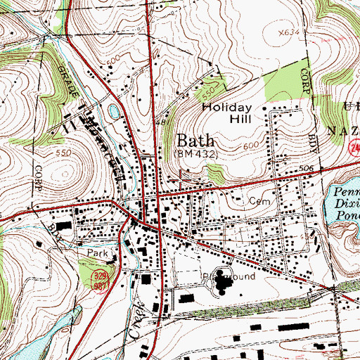 Topographic Map of Borough of Bath, PA