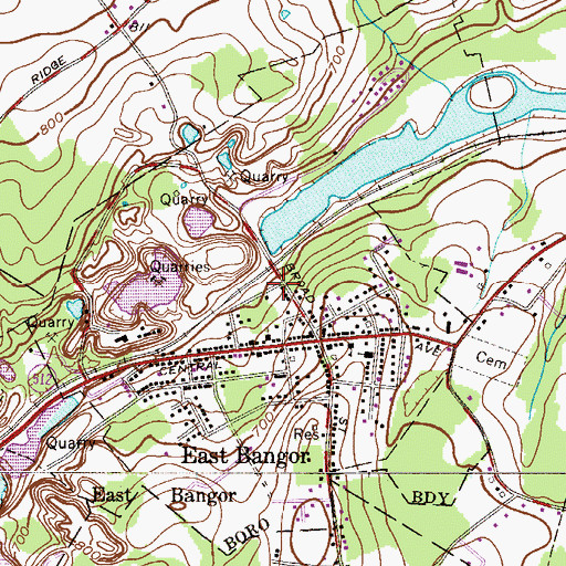 Topographic Map of Borough of East Bangor, PA