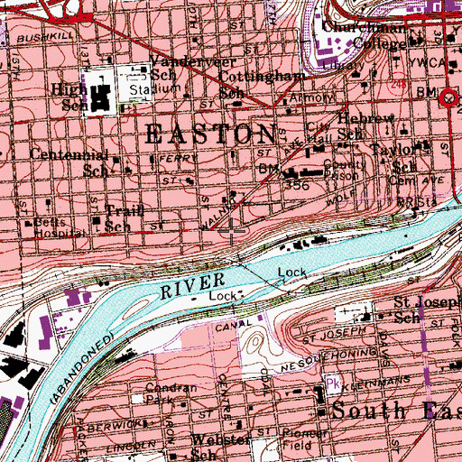 Topographic Map of City of Easton, PA