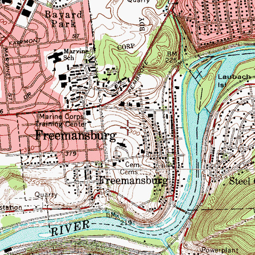 Topographic Map of Borough of Freemansburg, PA
