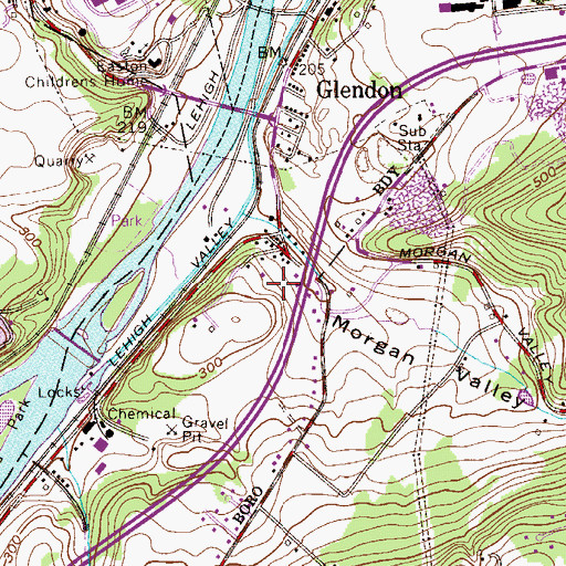 Topographic Map of Borough of Glendon, PA