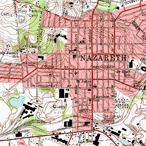Topographic Map of Borough of Nazareth, PA