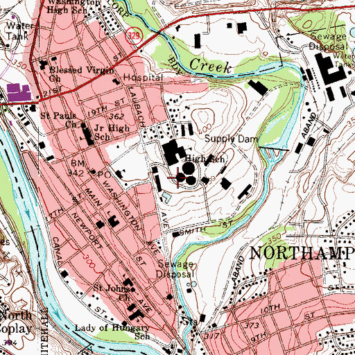 Topographic Map of Borough of Northampton, PA