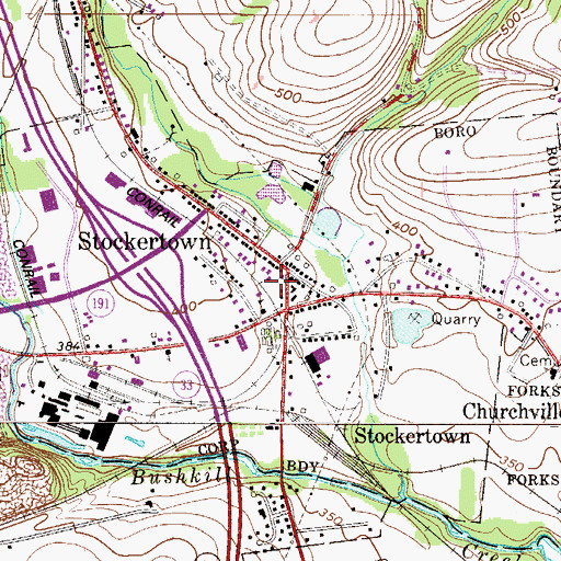 Topographic Map of Borough of Stockertown, PA