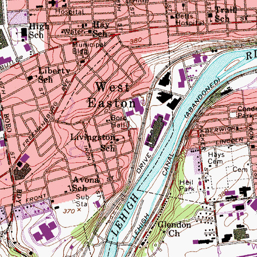 Topographic Map of Borough of West Easton, PA