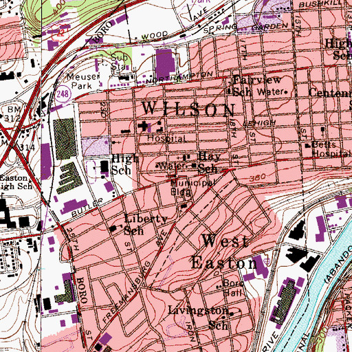 Topographic Map of Borough of Wilson, PA
