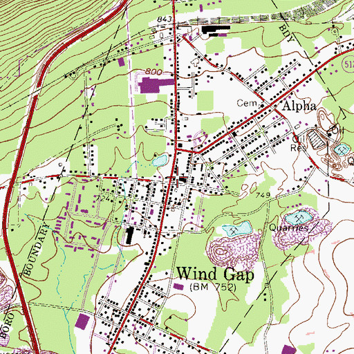 Topographic Map of Borough of Wind Gap, PA