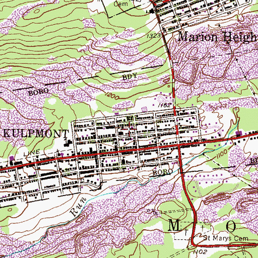 Topographic Map of Borough of Kulpmont, PA