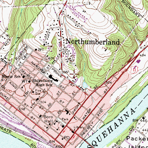 Topographic Map of Borough of Northumberland, PA