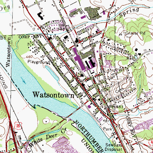 Topographic Map of Borough of Watsontown, PA