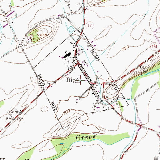 Topographic Map of Borough of Blain, PA