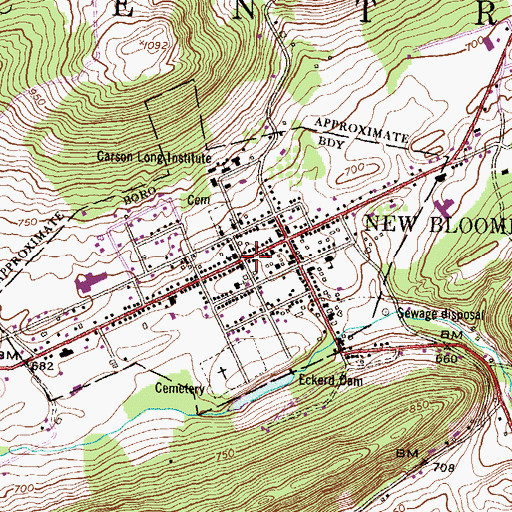 Topographic Map of Borough of Bloomfield, PA