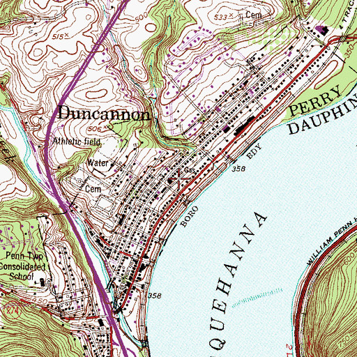 Topographic Map of Borough of Duncannon, PA