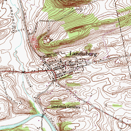 Topographic Map of Borough of Landisburg, PA