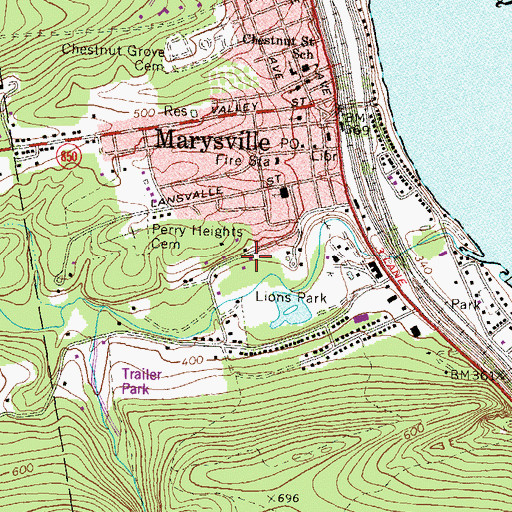 Topographic Map of Borough of Marysville, PA