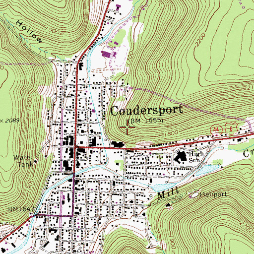 Topographic Map of Borough of Coudersport, PA