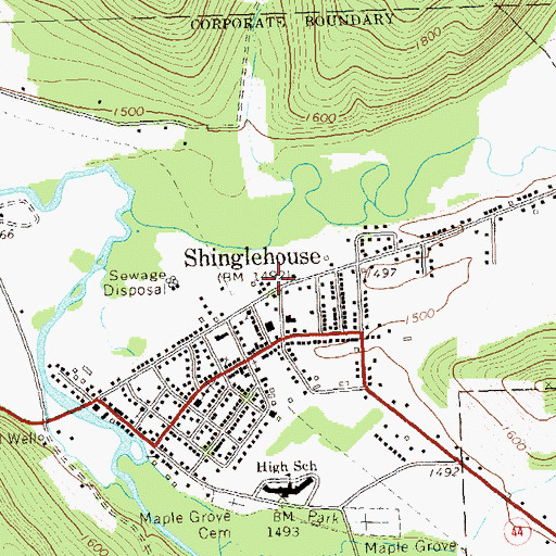 Topographic Map of Borough of Shinglehouse, PA
