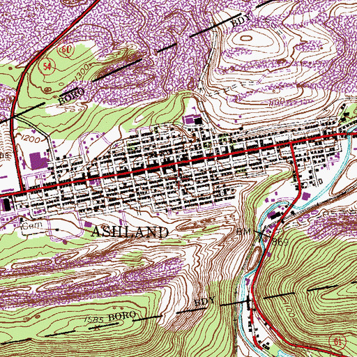 Topographic Map of Borough of Ashland, PA