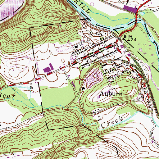 Topographic Map of Borough of Auburn, PA