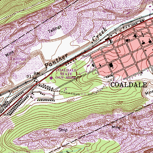 Topographic Map of Borough of Coaldale, PA
