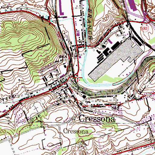 Topographic Map of Borough of Cressona, PA