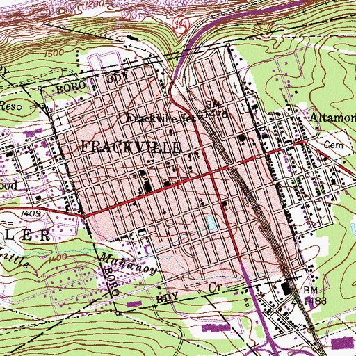 Topographic Map of Borough of Frackville, PA