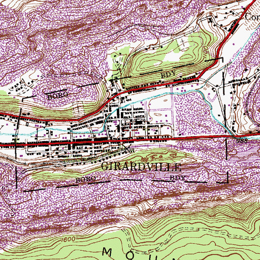 Topographic Map of Borough of Girardville, PA