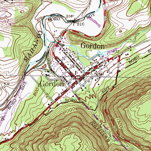 Topographic Map of Borough of Gordon, PA