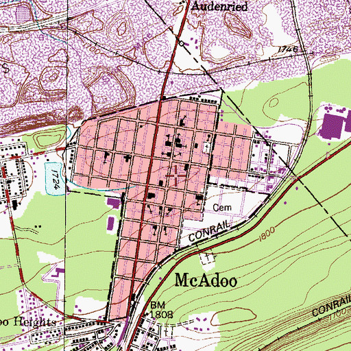 Topographic Map of Borough of McAdoo, PA