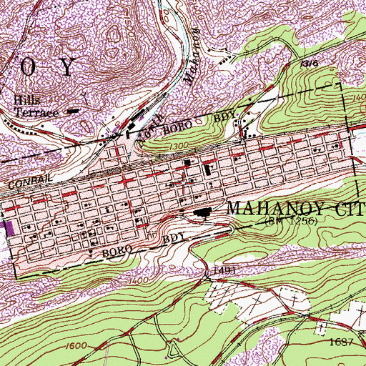 Topographic Map of Borough of Mahanoy City, PA