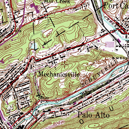 Topographic Map of Borough of Mechanicsville, PA