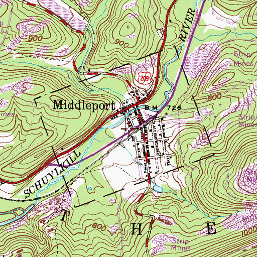 Topographic Map of Borough of Middleport, PA