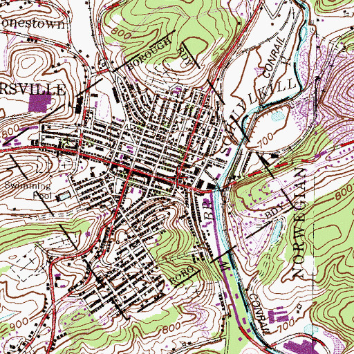 Topographic Map of Borough of Minersville, PA