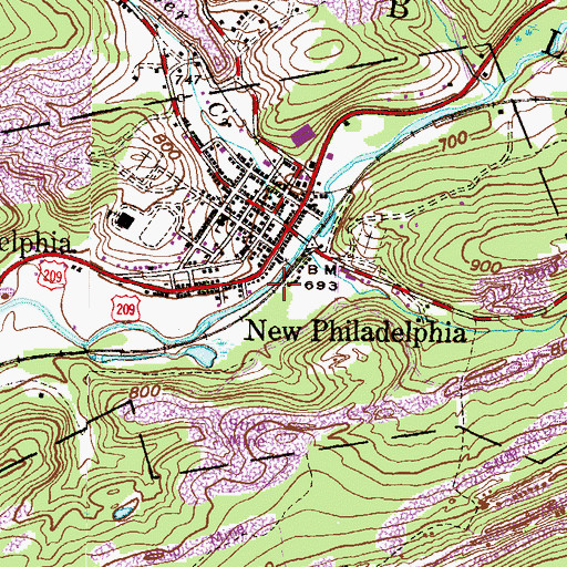 Topographic Map of Borough of New Philadelphia, PA