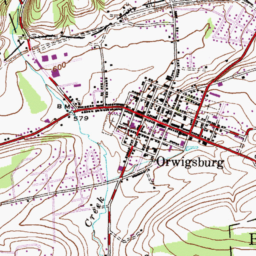 Topographic Map of Borough of Orwigsburg, PA