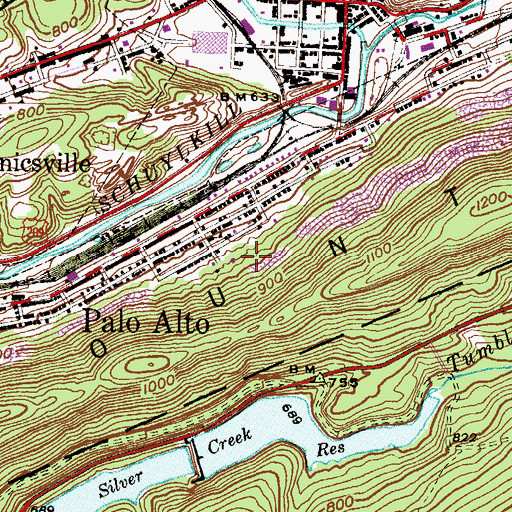 Topographic Map of Borough of Palo Alto, PA