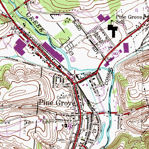 Topographic Map of Borough of Pine Grove, PA
