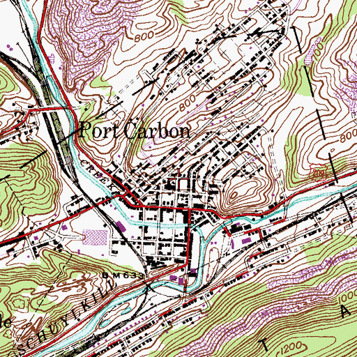 Topographic Map of Borough of Port Carbon, PA