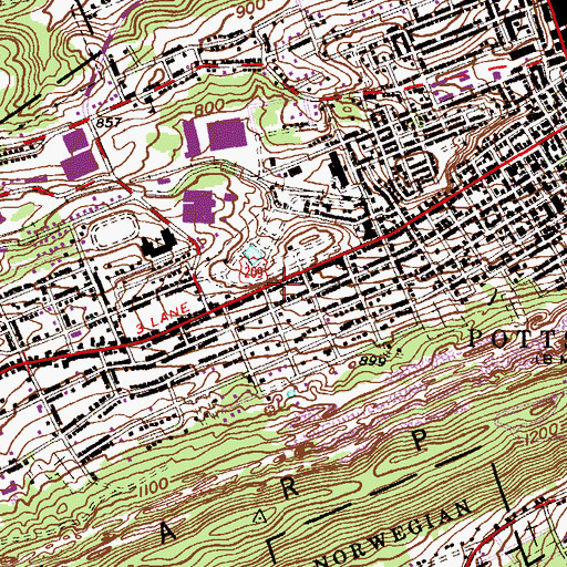 Topographic Map of City of Pottsville, PA