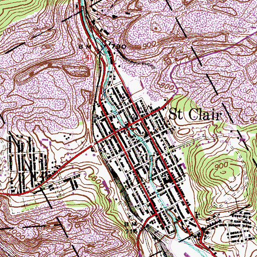 Topographic Map of Borough of Saint Clair, PA