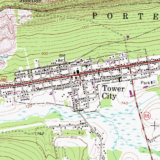 Topographic Map of Borough of Tower City, PA