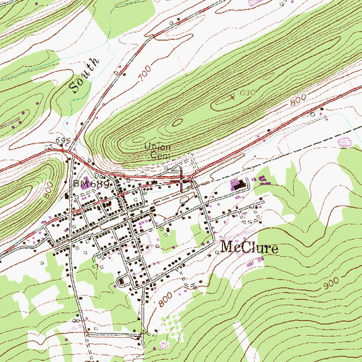 Topographic Map of Borough of McClure, PA