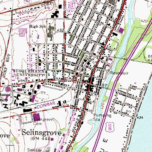 Topographic Map of Borough of Selinsgrove, PA
